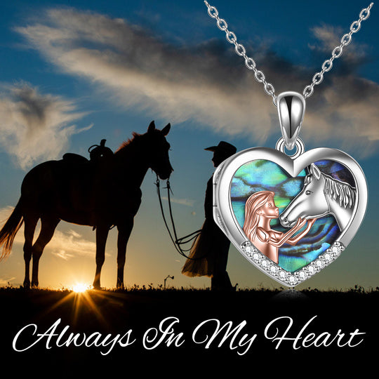Horse Heart with Girls Pendant Necklace Gifts for Her