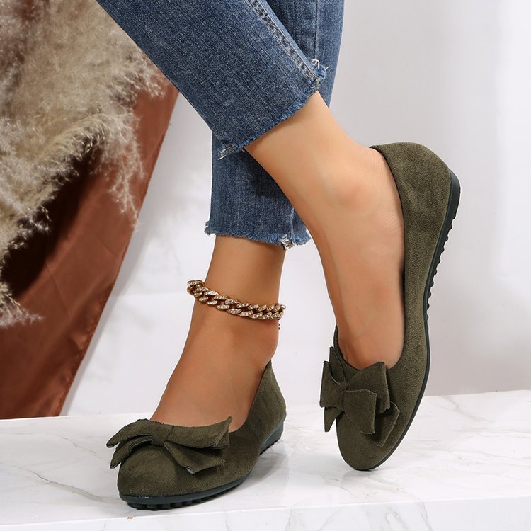 Rubber Plus Size Flat Casual Shoes Women Suede Bow Round Head Gommino - The General Ecommerce Store