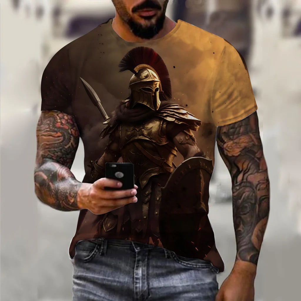Summer New Men's Knight Printed Casual Sports 3DT T-shirt Street Cool
