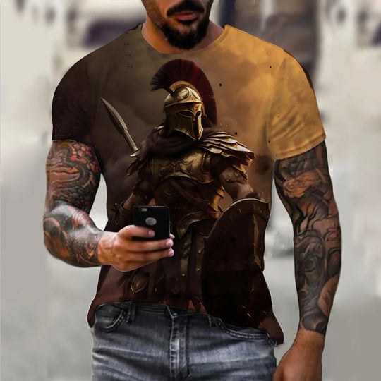 Summer New Men's Knight Printed Casual Sports 3DT T-shirt Street Cool