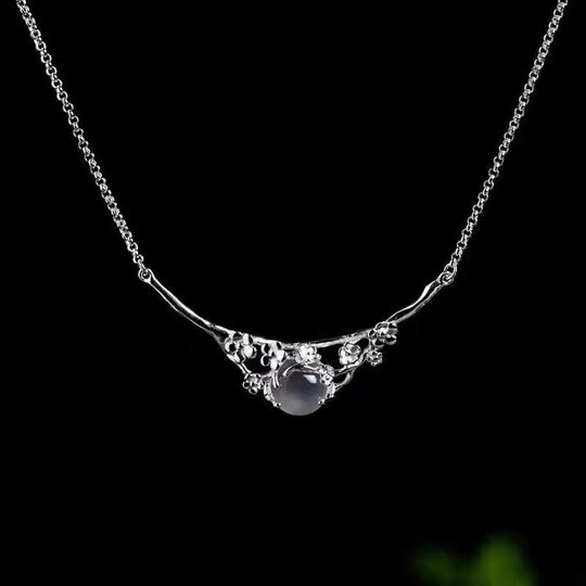 Plated 925 Inlaid  Moonlight White Chalcedony Moon Shadow Cold Plum Necklace