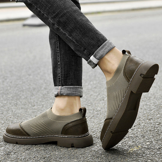 Rubber Cowhide Wear-resistant Round Toe Low-top Black Loafers - The General Ecommerce Store