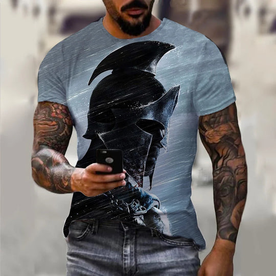 Summer New Men's Knight Printed Casual Sports 3DT T-shirt Street Cool