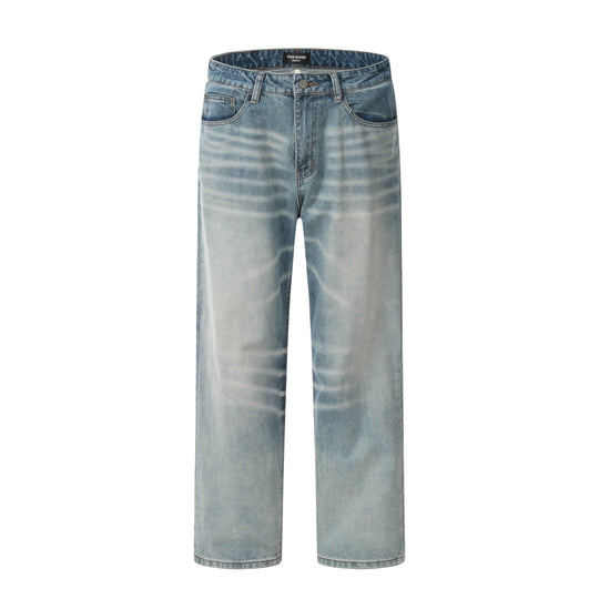 Crack Blue Straight American Retro Jeans