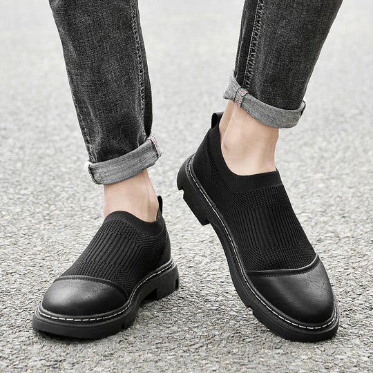 Rubber Cowhide Wear-resistant Round Toe Low-top Black Loafers - The General Ecommerce Store