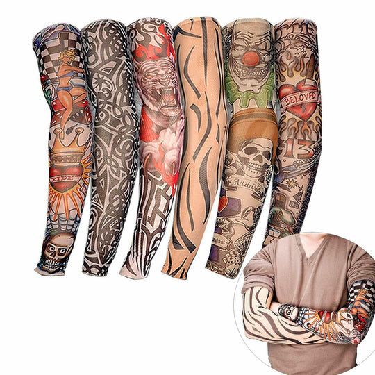 Fake Temporary Tattoo Sleeve Full Arm Cover UV Sun Protection Outdoor Sports 6pc